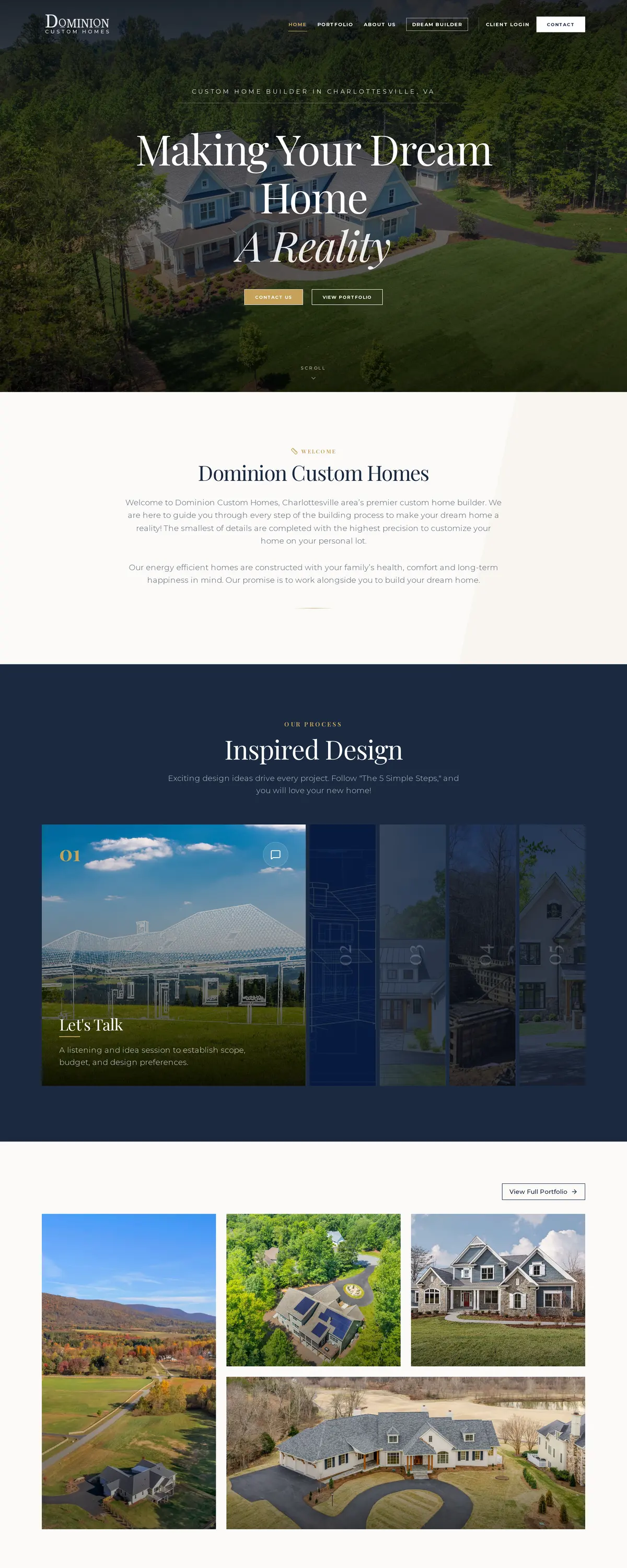 The Dominion Custom Homes website